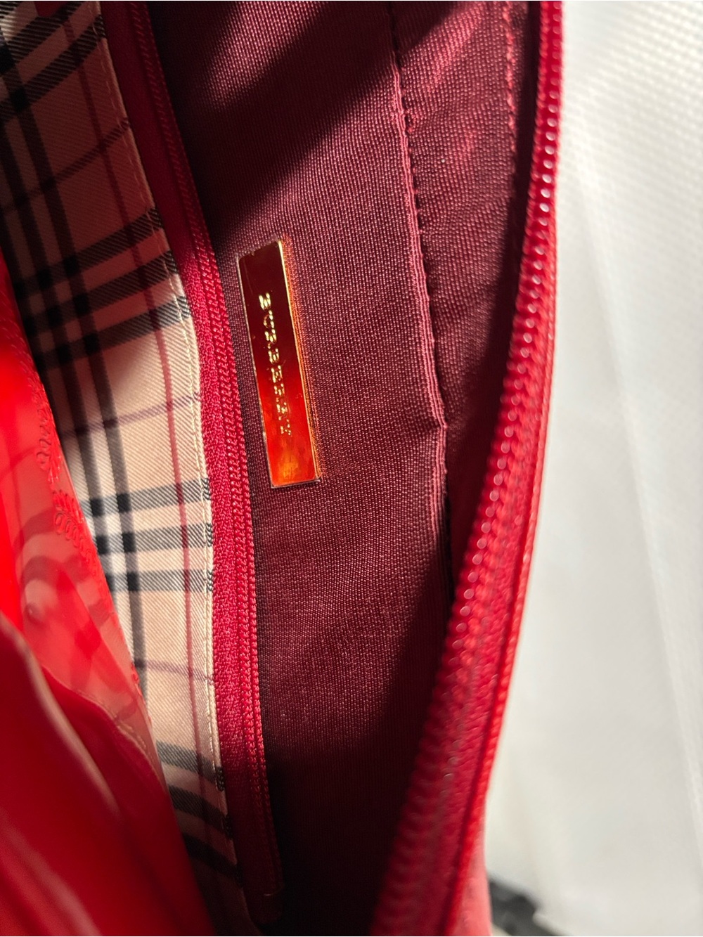 Burberry Red Structured Saffiano Satchel with Gold Hardware - Picture 12 of 12